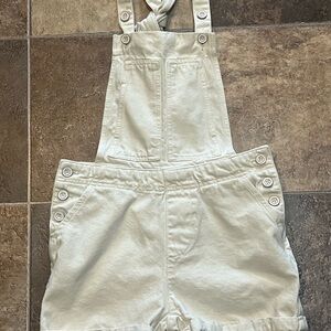 Pilcro Anthropologie Women’s Cotton Tied Cuffed Hem Overalls Shorts Cream 24P